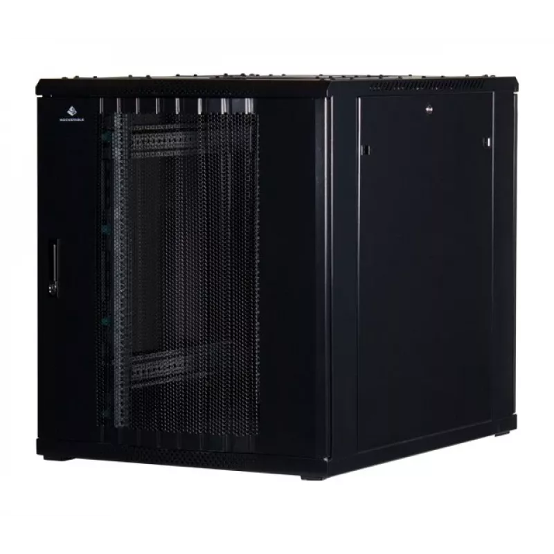 Rockstable 18U 19-Zoll Server-Rack-Schrank mit Mesh-Fronttür - freistehend - 800 kg Tragfähigkeit - Schlüsselschloss - Kabelmanagement-Schienen - verstellbare Füße (RS19-8018PP)