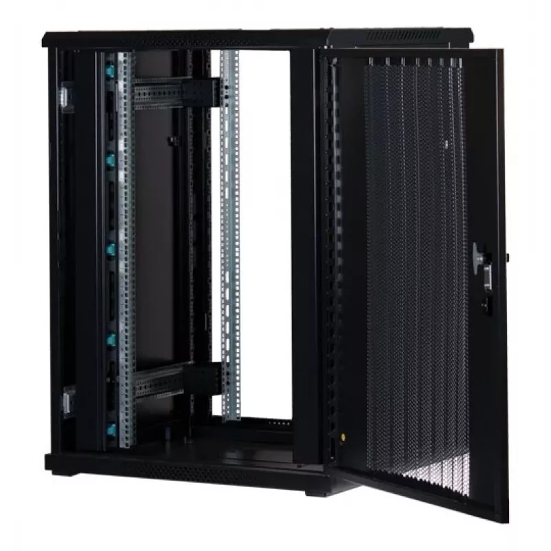 Rockstable 22U 19-Zoll Serverschrank mit Gittertür - Standschrank - 22U - 800 kg Tragfähigkeit - abschließbare Tür - Montageschienen - verstellbare Füße (RS19-8822PP)