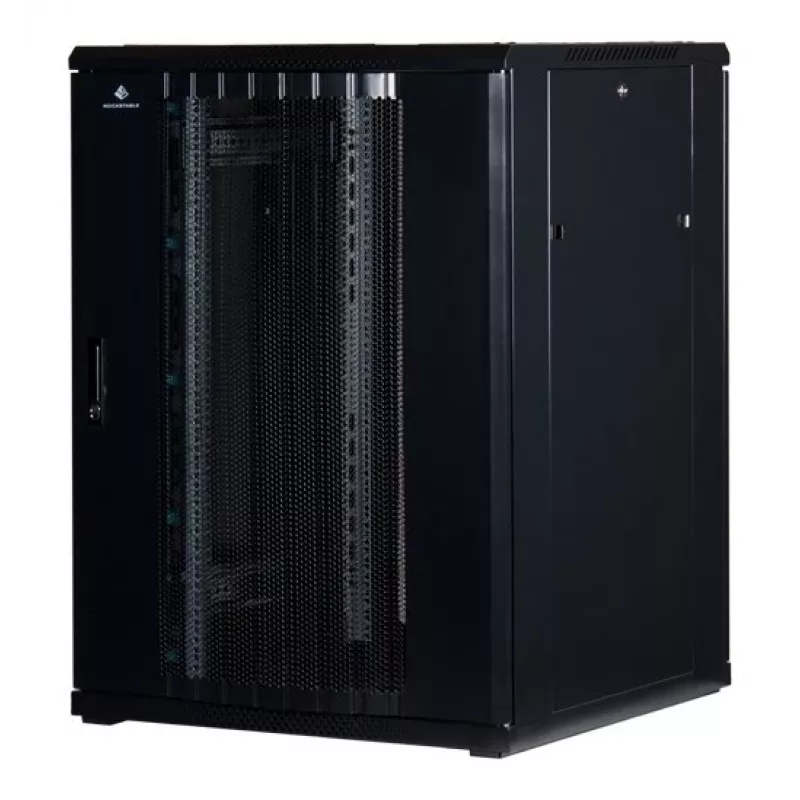 Rockstable 22U 19-Zoll Serverschrank mit Gittertür - Standschrank - 22U - 800 kg Tragfähigkeit - abschließbare Tür - Montageschienen - verstellbare Füße (RS19-8822PP)