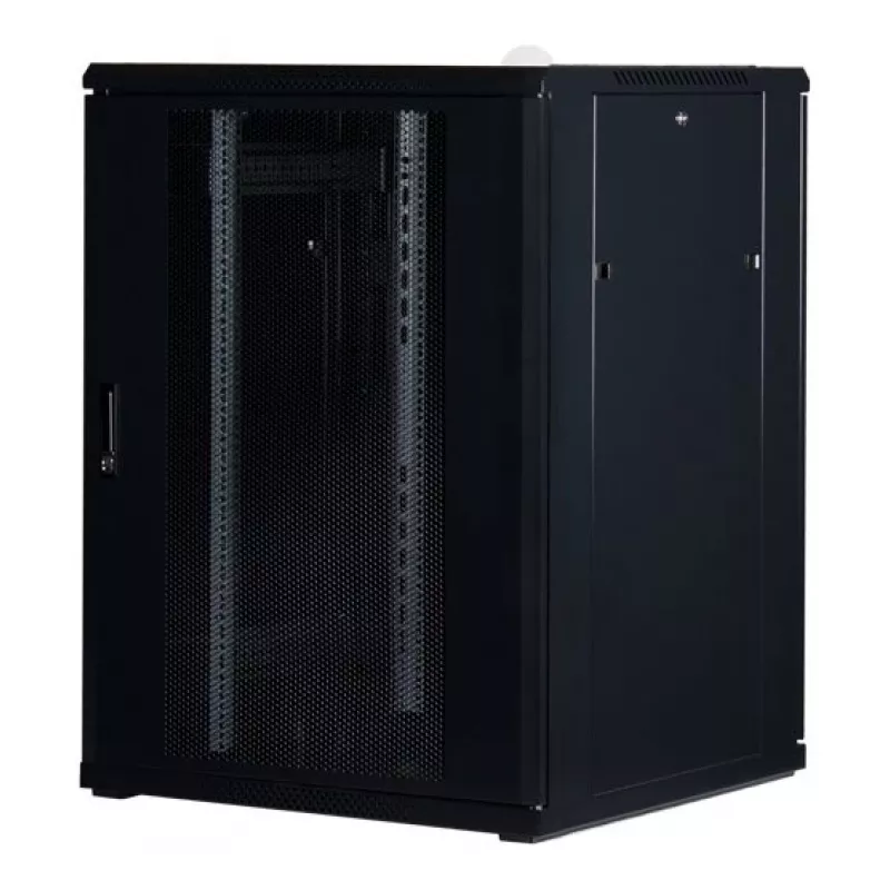 Rockstable 22U 19-Zoll Serverschrank mit Gittertür - Standschrank - 22U - 800 kg Tragfähigkeit - abschließbare Tür - Montageschienen - verstellbare Füße (RS19-8822PP)