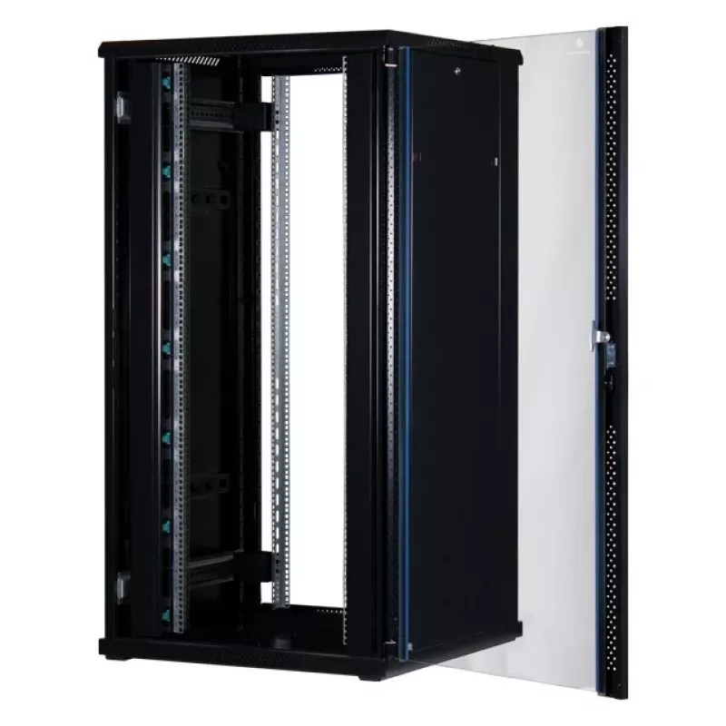 Rockstable 32 HE 19 Zoll Serverschrank mit Glastür - Standschrank - 32U - 800 kg - abschließbares Schloss - Montageschienen - verstellbare Füße (RS19-8832)