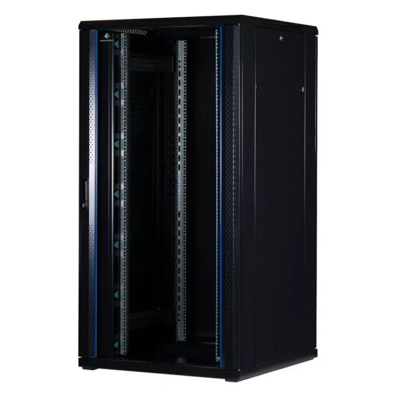 Rockstable 32 HE 19 Zoll Serverschrank mit Glastür - Standschrank - 32U - 800 kg - abschließbares Schloss - Montageschienen - verstellbare Füße (RS19-8832)