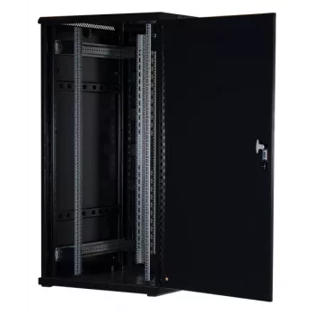 Rockstable 32U 19-Zoll Serverschrank mit Glastür - Standschrank - 32U - 800 kg - abschließbare Tür - Montageschienen - verstellbare Füße (RS19-8032)