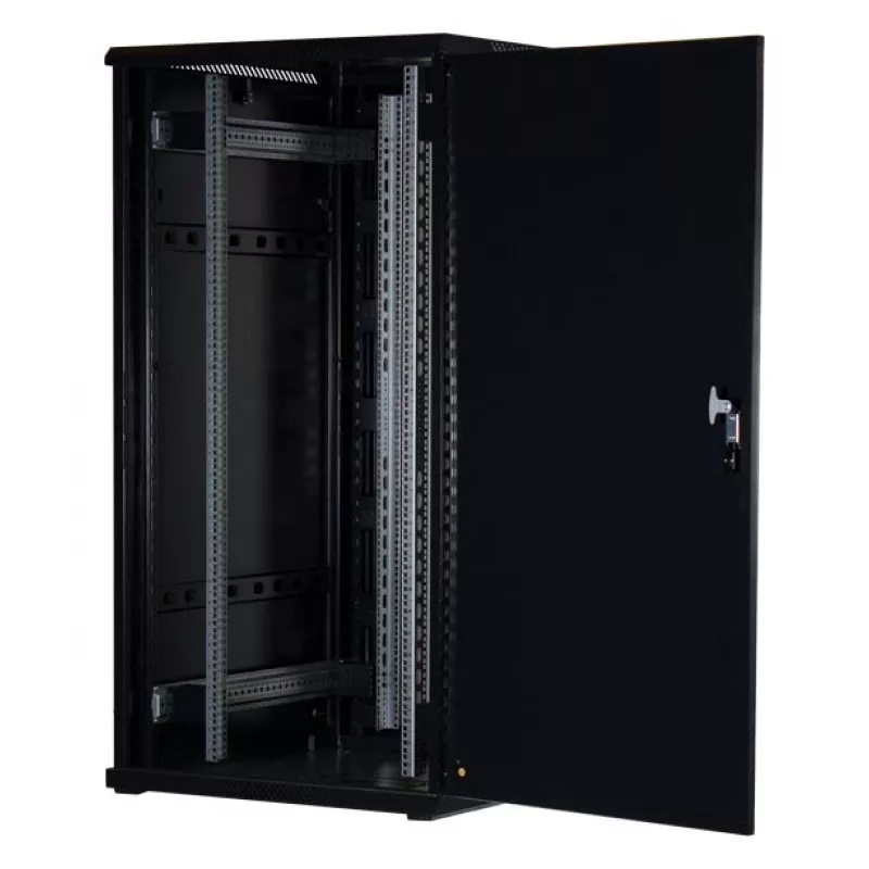 Rockstable 32U 19-Zoll Serverschrank mit Glastür - Standschrank - 32U - 800 kg - abschließbare Tür - Montageschienen - verstellbare Füße (RS19-8032)