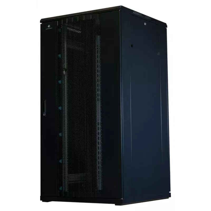 Rockstable 32U 19 Zoll Serverschrank mit Mesh-Türen - Standschrank - 800 kg Tragfähigkeit - abschließbar - Montageschienen - verstellbare Füße (RS19-8832PP)
