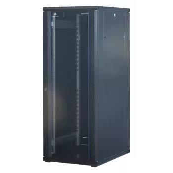 Rockstable 32U 19-Zoll Server-Rack-Schrank mit Glastür - freistehender Rahmen - 32U - 800 kg - abschließbares Schloss - Montageschienen - verstellbare Füße (RS19-6832)
