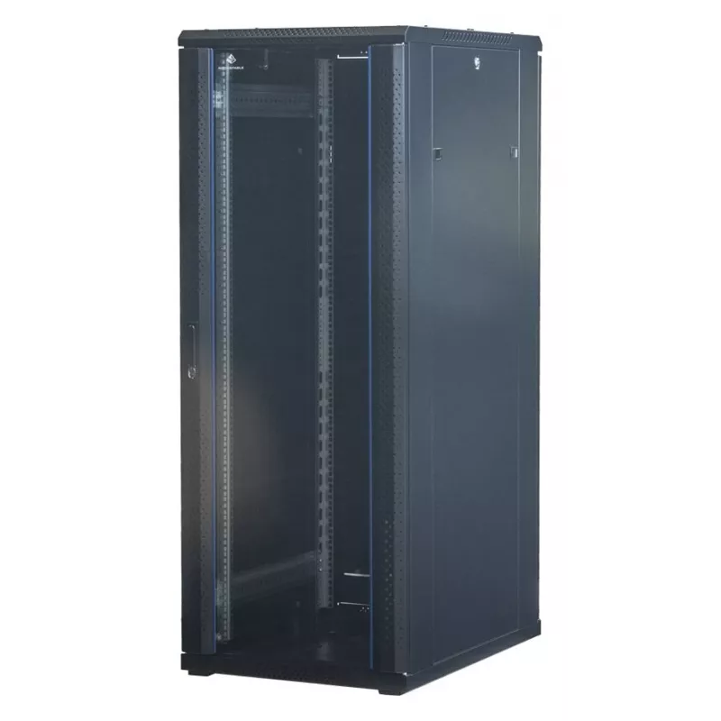 Rockstable 32U 19-Zoll Server-Rack-Schrank mit Glastür - freistehender Rahmen - 32U - 800 kg - abschließbares Schloss - Montageschienen - verstellbare Füße (RS19-6832)