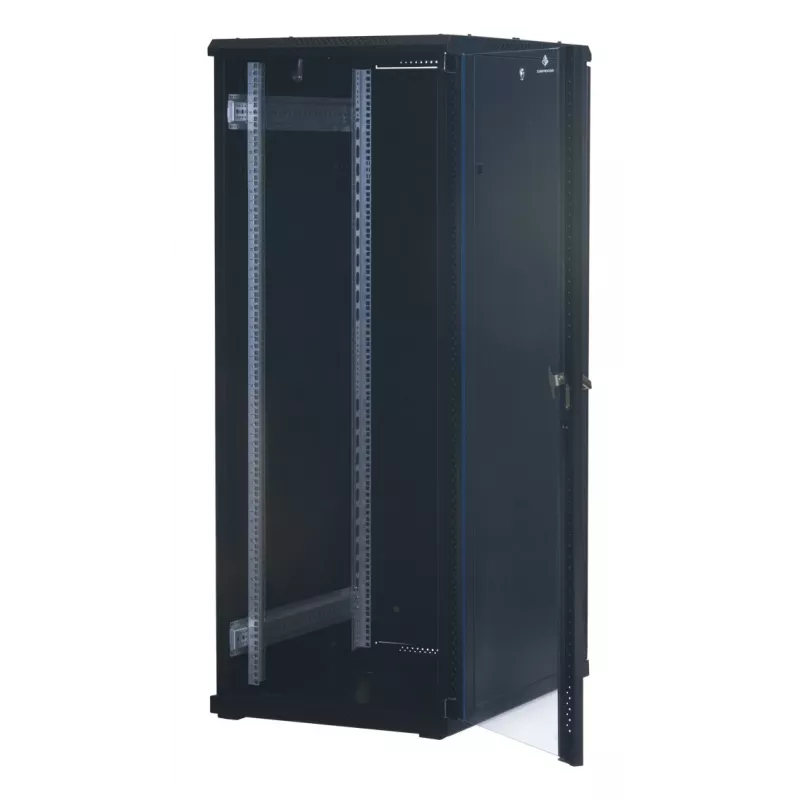 Rockstable 32U 19-Zoll Server-Rack-Schrank mit Glastür - freistehender Rahmen - 32U - 800 kg - abschließbares Schloss - Montageschienen - verstellbare Füße (RS19-6832)