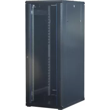 Rockstable 32U 19-Zoll Server-Rack-Schrank mit Glastür - freistehender Rahmen - 32U - 800 kg - abschließbares Schloss - Montageschienen - verstellbare Füße (RS19-6832)