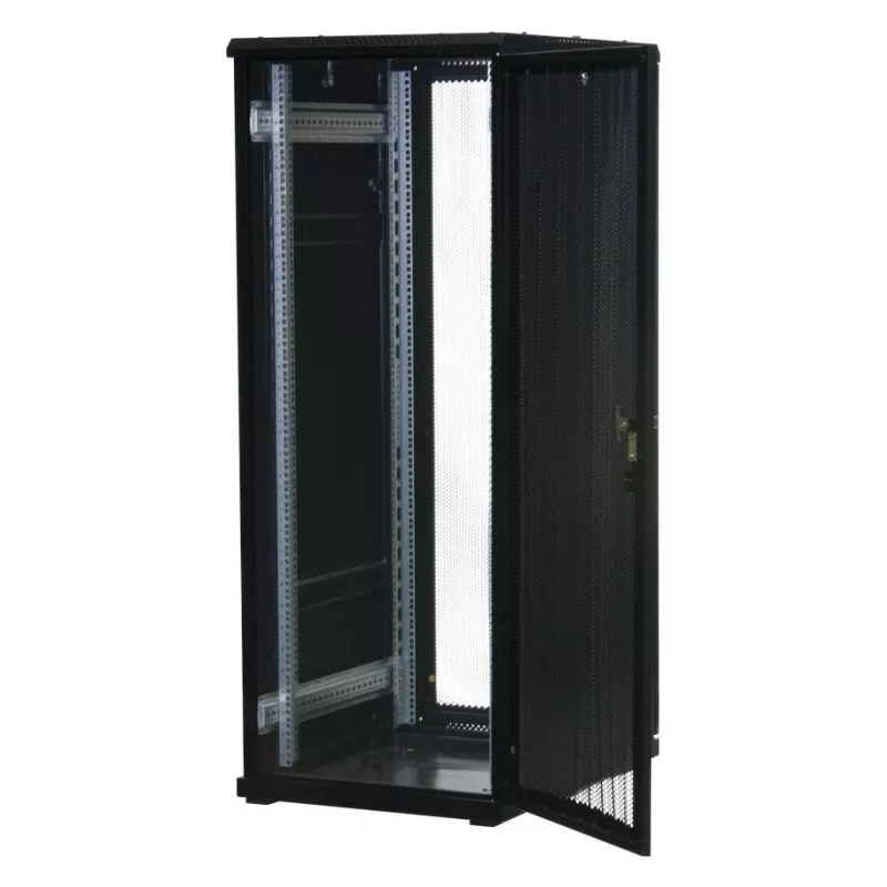 Rockstable 32U 19 inch Server-Rack mit Mesh-Türen - Freistehender Rahmen - 32U - 800 kg - Schloss - Montageschienen - verstellbare Füße (RS19-6832PP)