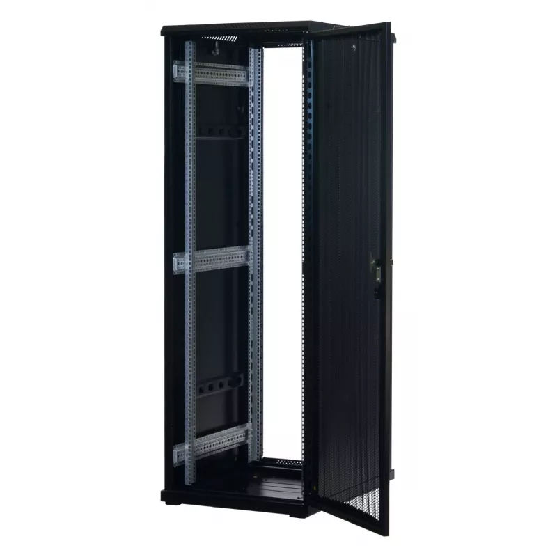 Rockstable 37 HE 19 inch Server-Rack mit Mesh-Türen - freistehender Rahmen - 37U - 800 kg - abschließbares Schloss - Montageschienen - verstellbare Füße (RS19-6837PP)