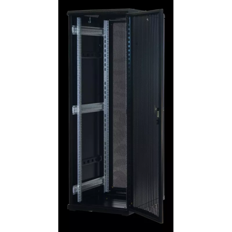 Rockstable 37 HE 19 inch Server-Rack mit Mesh-Türen - freistehender Rahmen - 37U - 800 kg - abschließbares Schloss - Montageschienen - verstellbare Füße (RS19-6837PP)