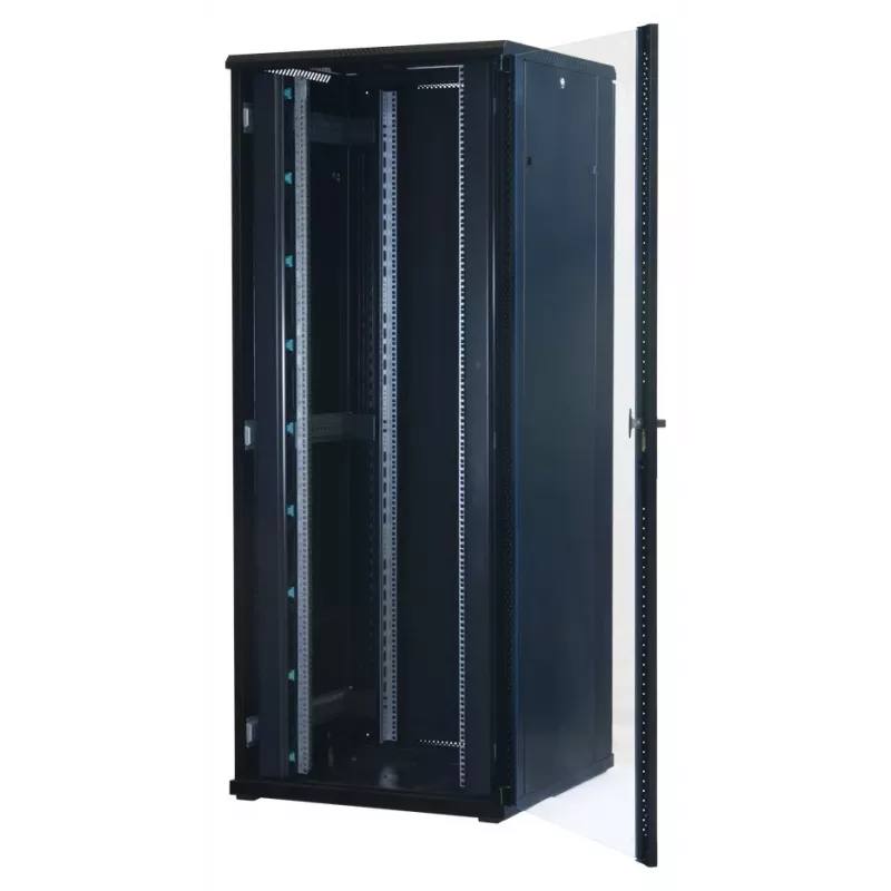 Rockstable 42U 19 Zoll Server-Schrank mit Glastür - Standschrank - 42U - 800 kg - Schlüsselschloss - Montageschienen - verstellbare Füße (RS19-8842)