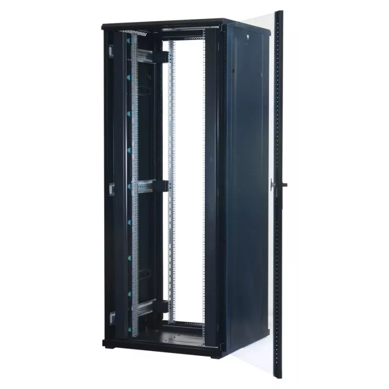 Rockstable 42U 19 Zoll Server-Schrank mit Glastür - Standschrank - 42U - 800 kg - Schlüsselschloss - Montageschienen - verstellbare Füße (RS19-8842)