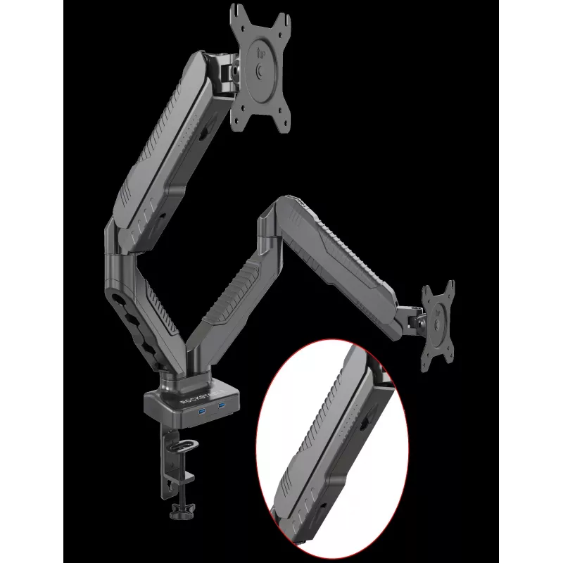 Rockstable RS-MM007 Advanced Dual Monitor Mount - Klemme / Durchführung - 13 kg - 15-27 Zoll - 100x100 mm - Schwarz