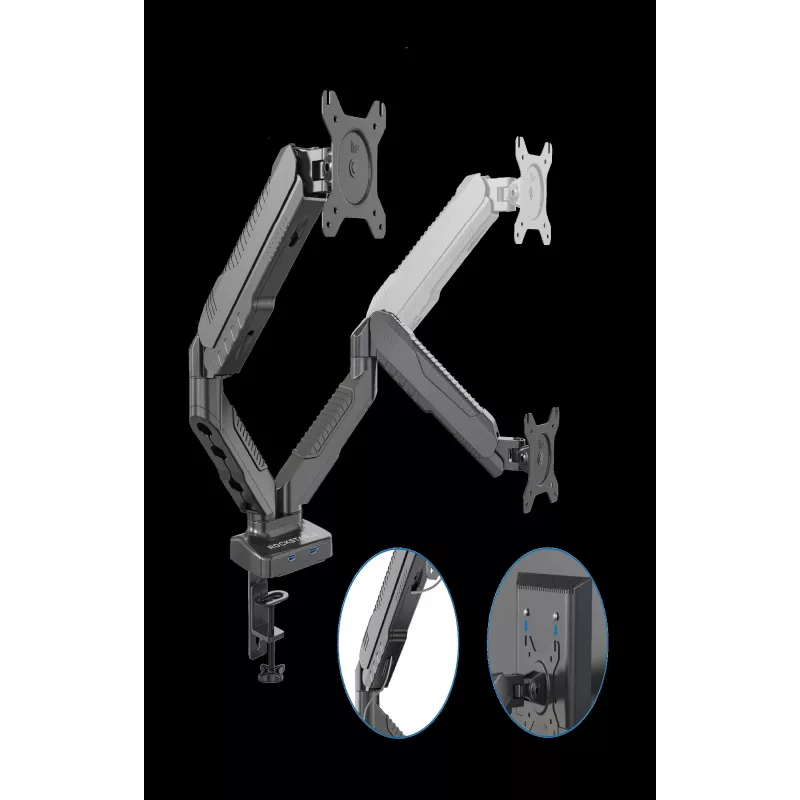 Rockstable RS-MM007 Advanced Dual Monitor Mount - Klemme / Durchführung - 13 kg - 15-27 Zoll - 100x100 mm - Schwarz