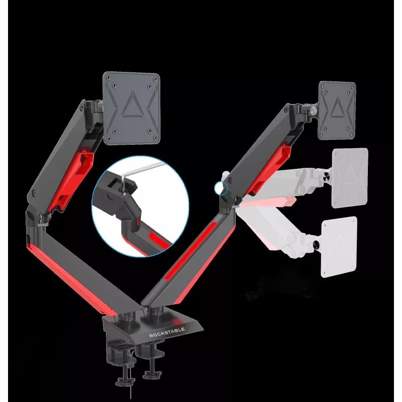 Rockstable RS-MM009 Gaming Monitor Mount für 2 Monitore - Klemme / Durchführung - 16 kg - 15 inch - 32 inch - 100 x 100 mm - Schwarz - Rot