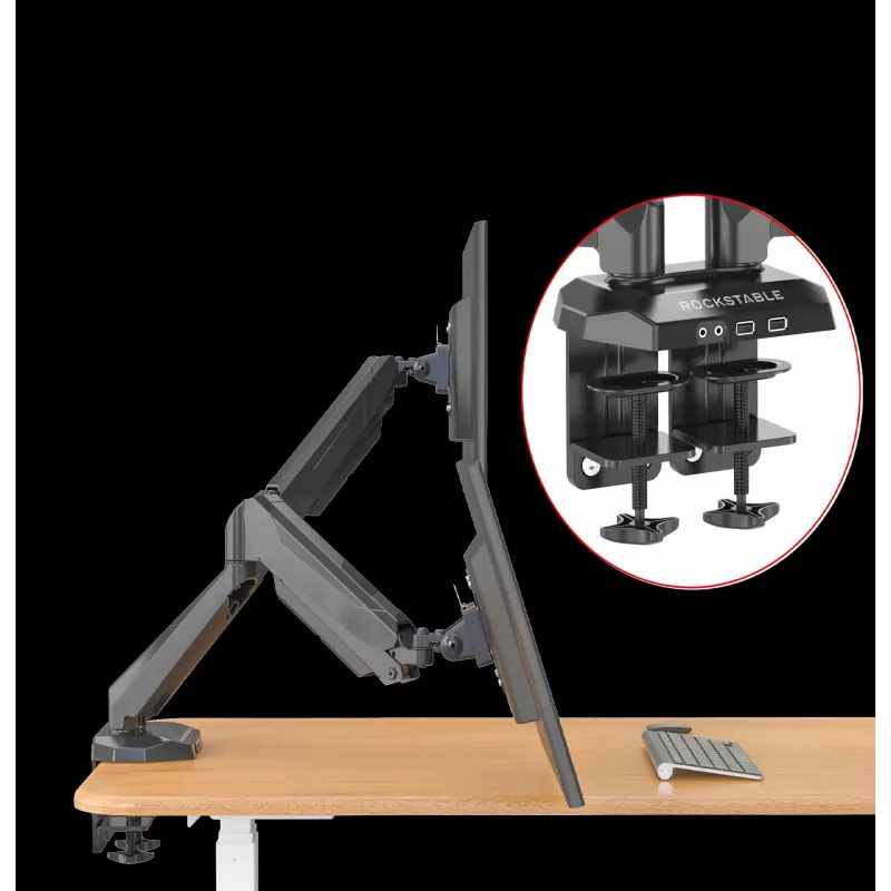 Rockstable RS-MM011B Professionelle Doppelmonitor-Tischhalterung - Klemme/Bolzen - 16 kg - 15-32 Zoll - 100x100 mm - Schwarz