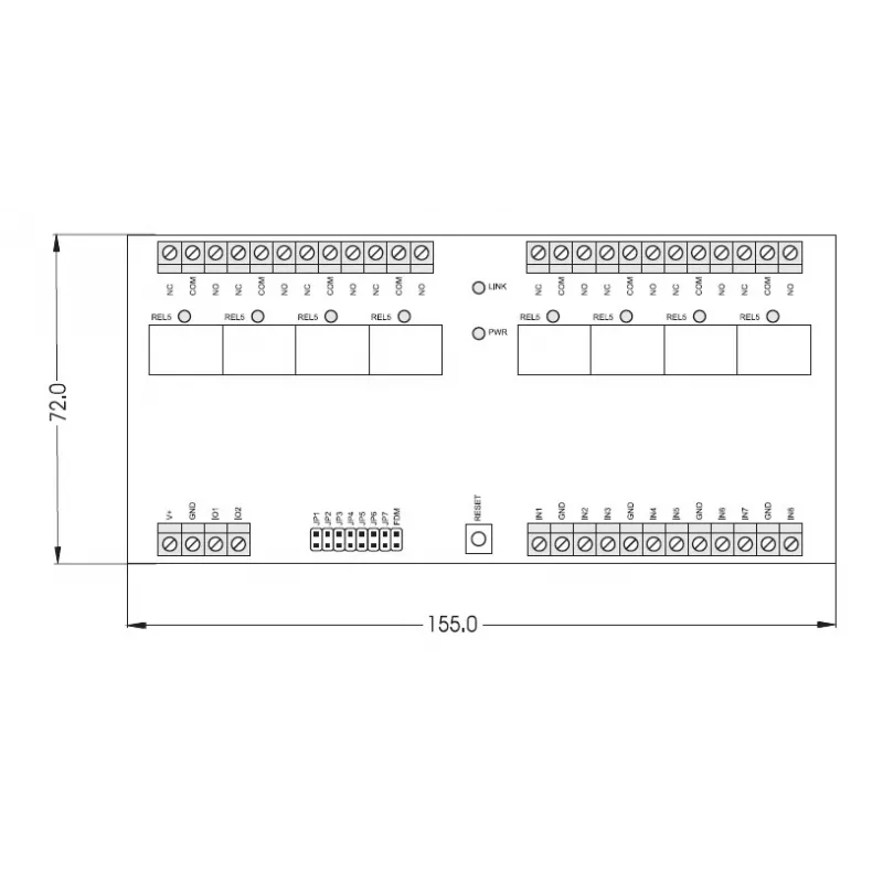 ROGER XM-8DR-BRD I/O-Expander-Modul, 8 Eingänge, 8 Relaisausgänge, RS485