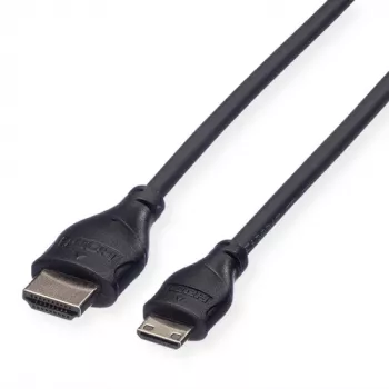 ROLINE HDMI High Speed Kabel mit Ethernet, HDMI Typ A Stecker auf Mini HDMI Typ C Stecker, 1 m, Schwarz