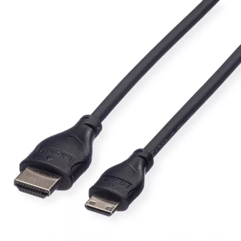 ROLINE HDMI High Speed Kabel mit Ethernet, HDMI Typ A Stecker auf Mini HDMI Typ C Stecker, 1 m, Schwarz
