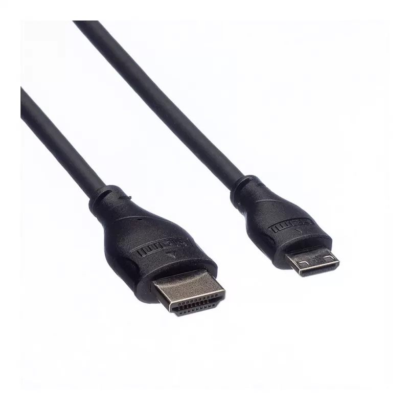ROLINE HDMI High Speed Kabel mit Ethernet, HDMI Typ A Stecker auf Mini HDMI Typ C Stecker, 1 m, Schwarz