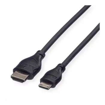 ROLINE HDMI High Speed Kabel mit Ethernet, HDMI Typ A Stecker auf Mini HDMI Typ C Stecker, 1 m, Schwarz