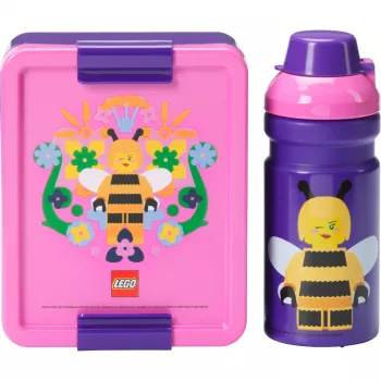ROOM COPENHAGEN LEGO Lunch Set Bee - 2-teiliges Set mit Trinkflasche und Brotdose, Lila