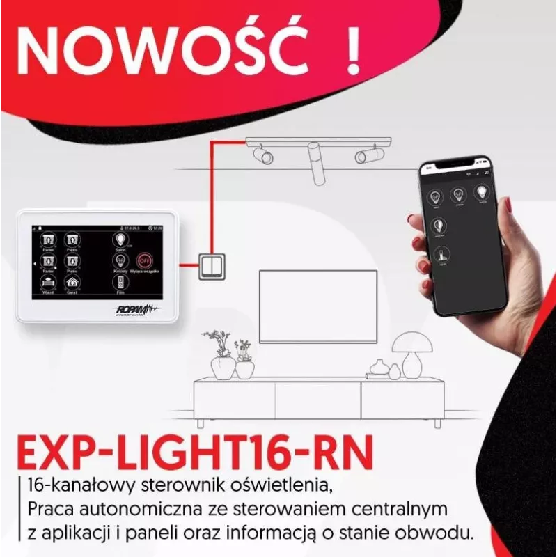 Ropam Lichtsteuerung EXP-LIGHT16-RN – 16-Kanal-Relais-Erweiterungsmodul für RopamNet-Bus