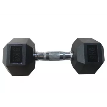 Gummierte Hex-Hantel YLDB35 9 kg – Anti-Roll, bodenschonend, verchromter gerändelter Griff
