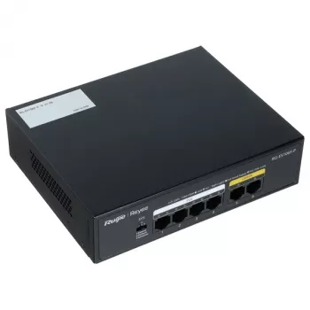 Ruijie RG-ES106F-P 6-Port Fast Ethernet PoE Switch, 4 PoE+ Ports, 54W Budget, Unmanaged, Schwarz