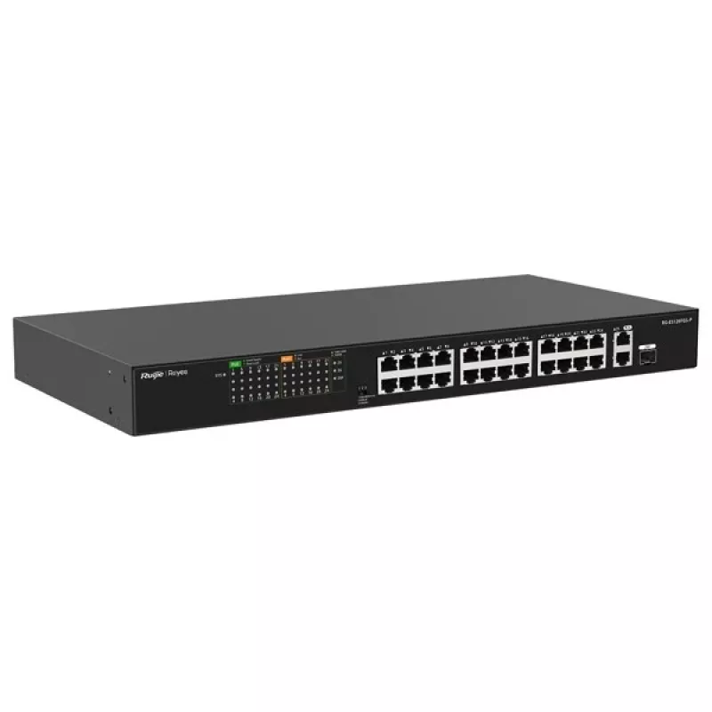 RUIJIE RG-ES126FGS-P 24-Port Gigabit PoE+ Smart Managed Switch mit 2 SFP-Uplinks, 370W Budget, Rackmontage, Reyee Serie