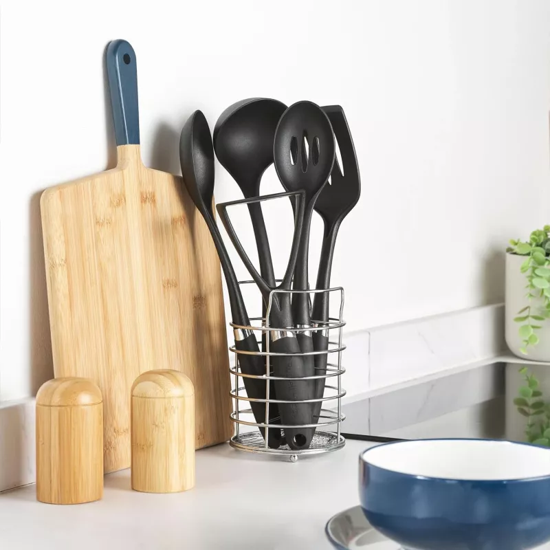 Russell Hobbs RH03026EU7 5-teiliges Küchenhelfer-Set mit Drehständer, Schwarz und Silber