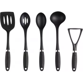 Russell Hobbs RH03026EU7 5-teiliges Küchenhelfer-Set mit Drehständer, Schwarz und Silber