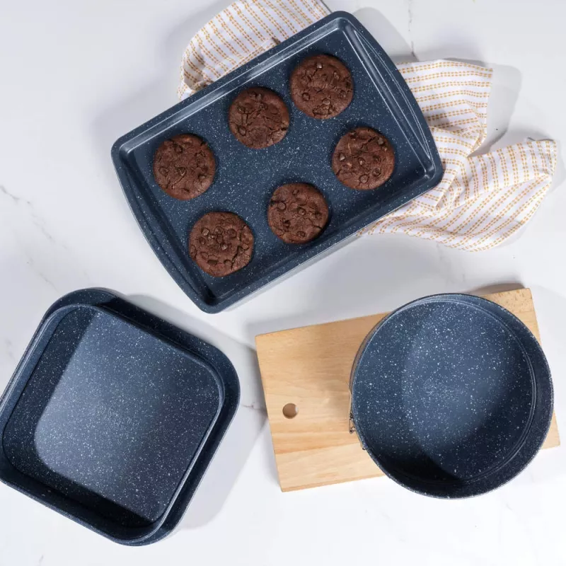 Russell Hobbs RH03858 Nightfall Stone Backblech 2er-Pack, Kohlenstoffstahl, antihaftbeschichtet, ofenfest bis 230°C, rechteckig, Dunkelgrau/Schwarz
