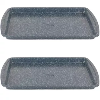 Russell Hobbs RH03858 Nightfall Stone Backblech 2er-Pack, Kohlenstoffstahl, antihaftbeschichtet, ofenfest bis 230°C, rechteckig, Dunkelgrau/Schwarz
