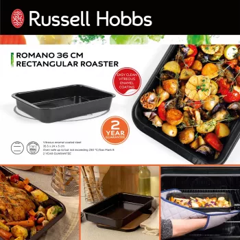 Russell Hobbs Romano 36cm Rechteckbräter - Kohlenstoffstahl, Antihaft, Anthrazitgrau