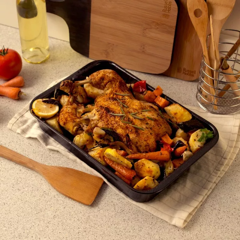 Russell Hobbs Romano 36cm Rechteckbräter - Kohlenstoffstahl, Antihaft, Anthrazitgrau