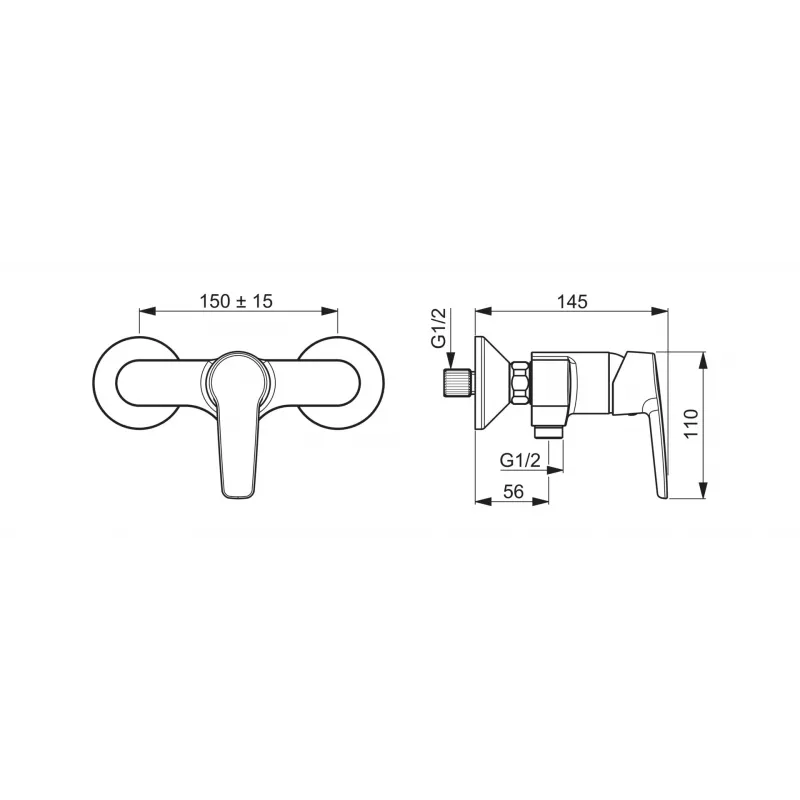 Saga Einhebel-Duscharmatur 3963Y – Chrom Messing Wandmontierter Mischer mit EcoFlow