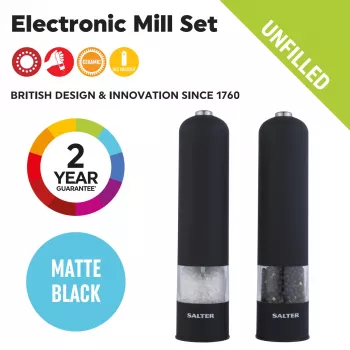 Salter 7524 BKXRUP3 Soft-Touch Elektrische Mühlen-Set, Matt Schwarz