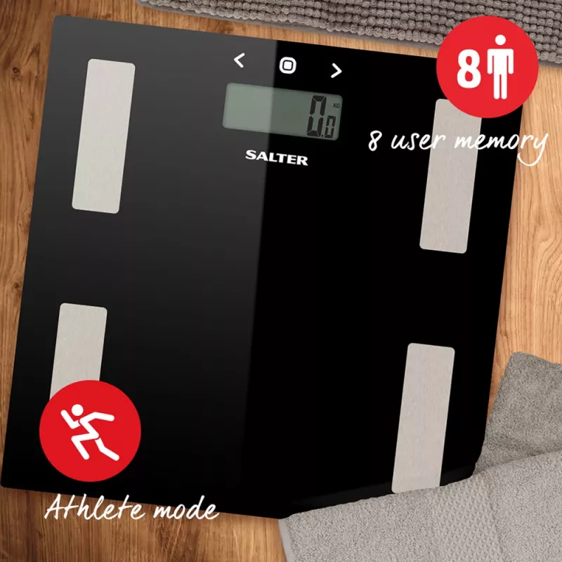 Salter 9150 BFEU12 Black Glass Analyser Bathroom Scales