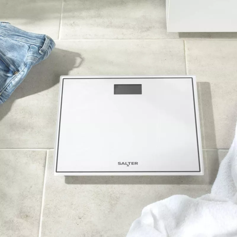 Salter 9207 WHCFEU12 Kompakte elektronische Glas-Badezimmerwaage, Weiß