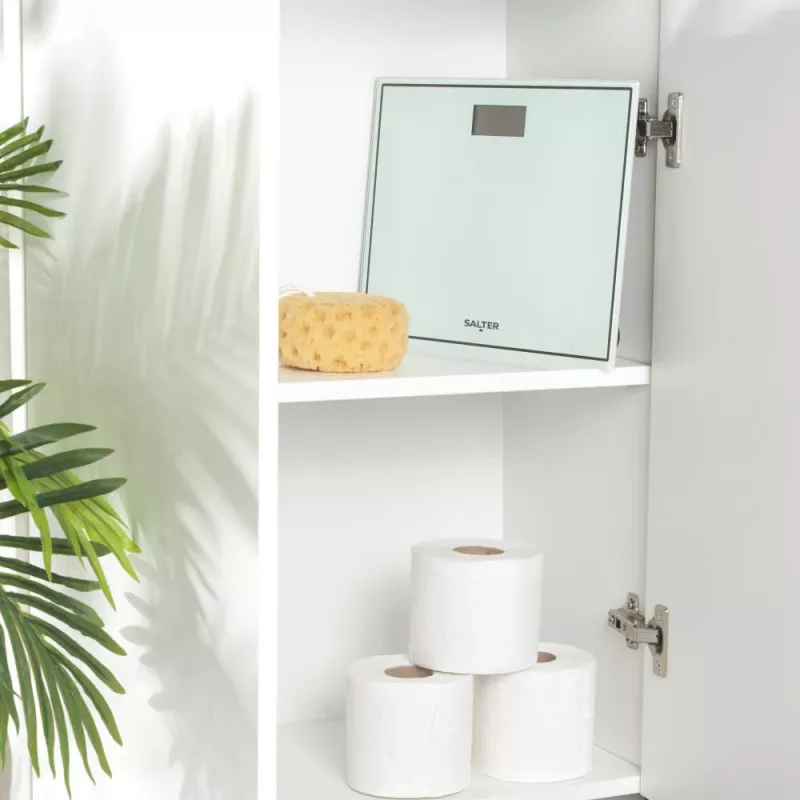 Salter 9207 WHCFEU12 Kompakte elektronische Glas-Badezimmerwaage, Weiß