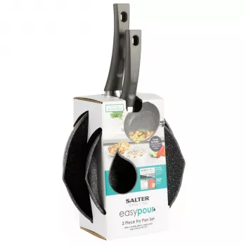 Salter BW09071AR Easy Pour 2-teiliges Bratpfannen-Set - 20cm & 24cm, geschmiedetes Aluminium, PFOA-freie Antihaftbeschichtung, induktionsgeeignet, Schwarz/Grau