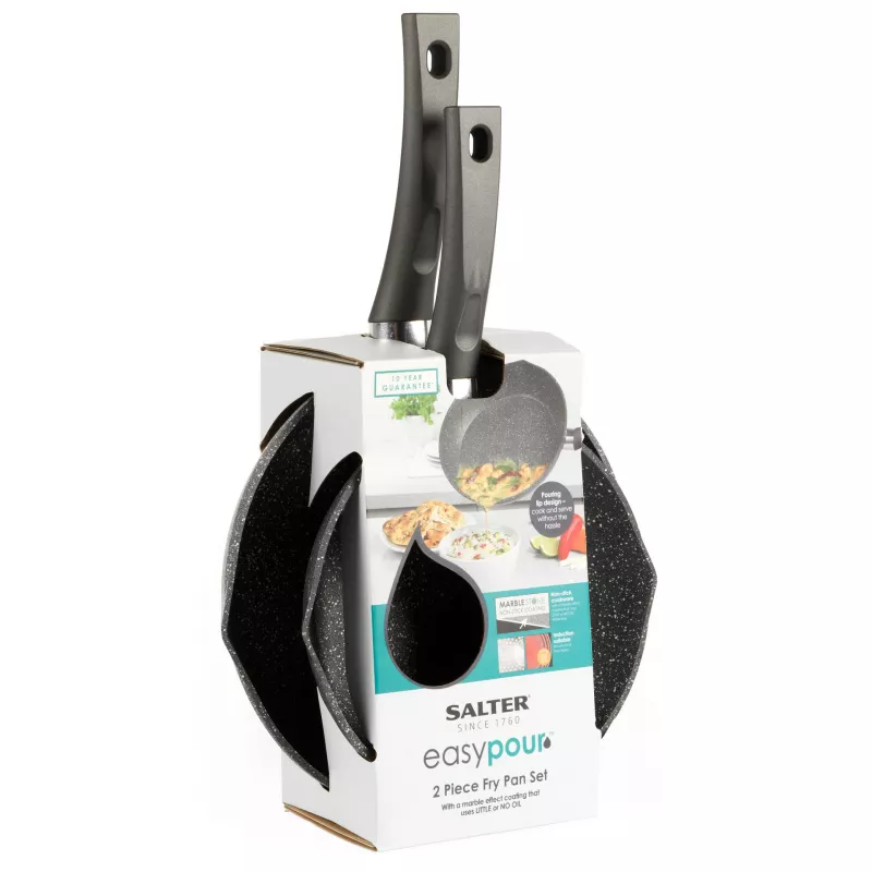 Salter BW09071AR Easy Pour 2-teiliges Bratpfannen-Set - 20cm & 24cm, geschmiedetes Aluminium, PFOA-freie Antihaftbeschichtung, induktionsgeeignet, Schwarz/Grau