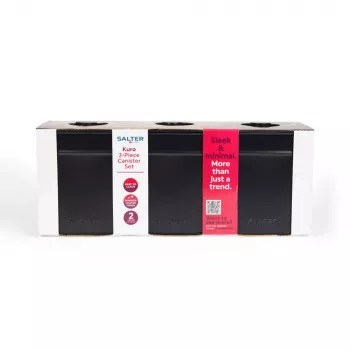 Salter BW124571EU7 Kuro 3-teiliges Vorratsdosen-Set – Schwarz, Bambusdeckel, luftdicht