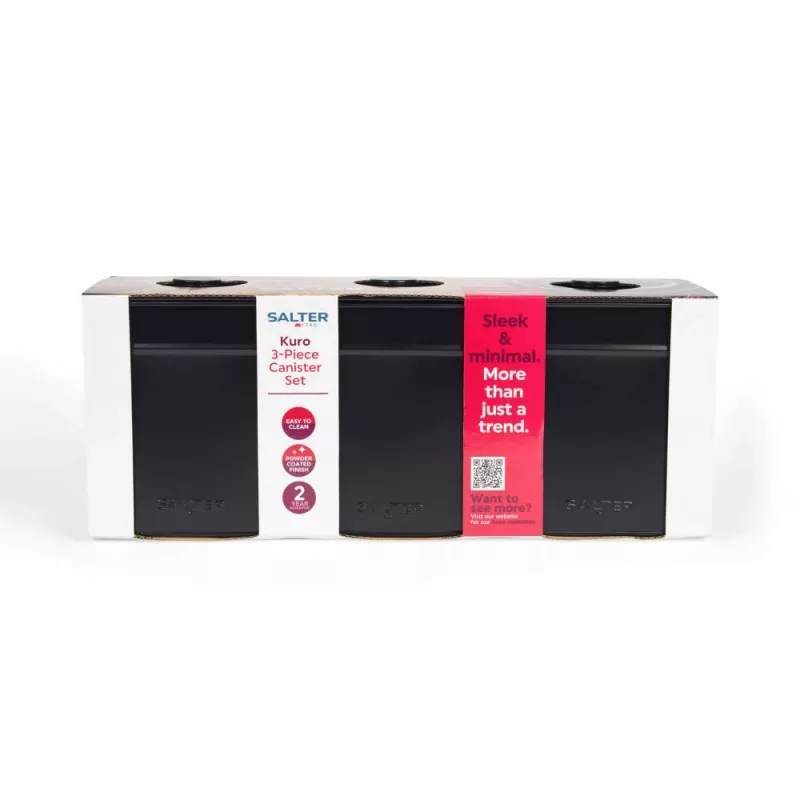 Salter BW124571EU7 Kuro 3-teiliges Vorratsdosen-Set – Schwarz, Bambusdeckel, luftdicht