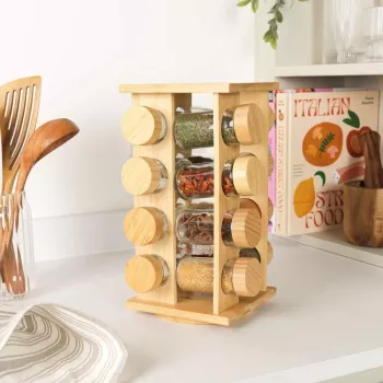 Salter BW127771 Bamboo Rotating Spice Rack mit 16 Glasbehältern