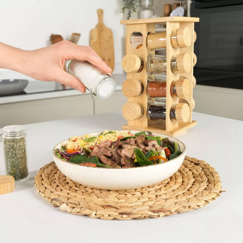 Salter BW127771 Bamboo Rotating Spice Rack mit 16 Glasbehältern
