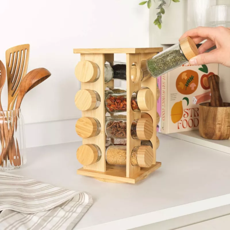 Salter BW127771 Bamboo Rotating Spice Rack mit 16 Glasbehältern